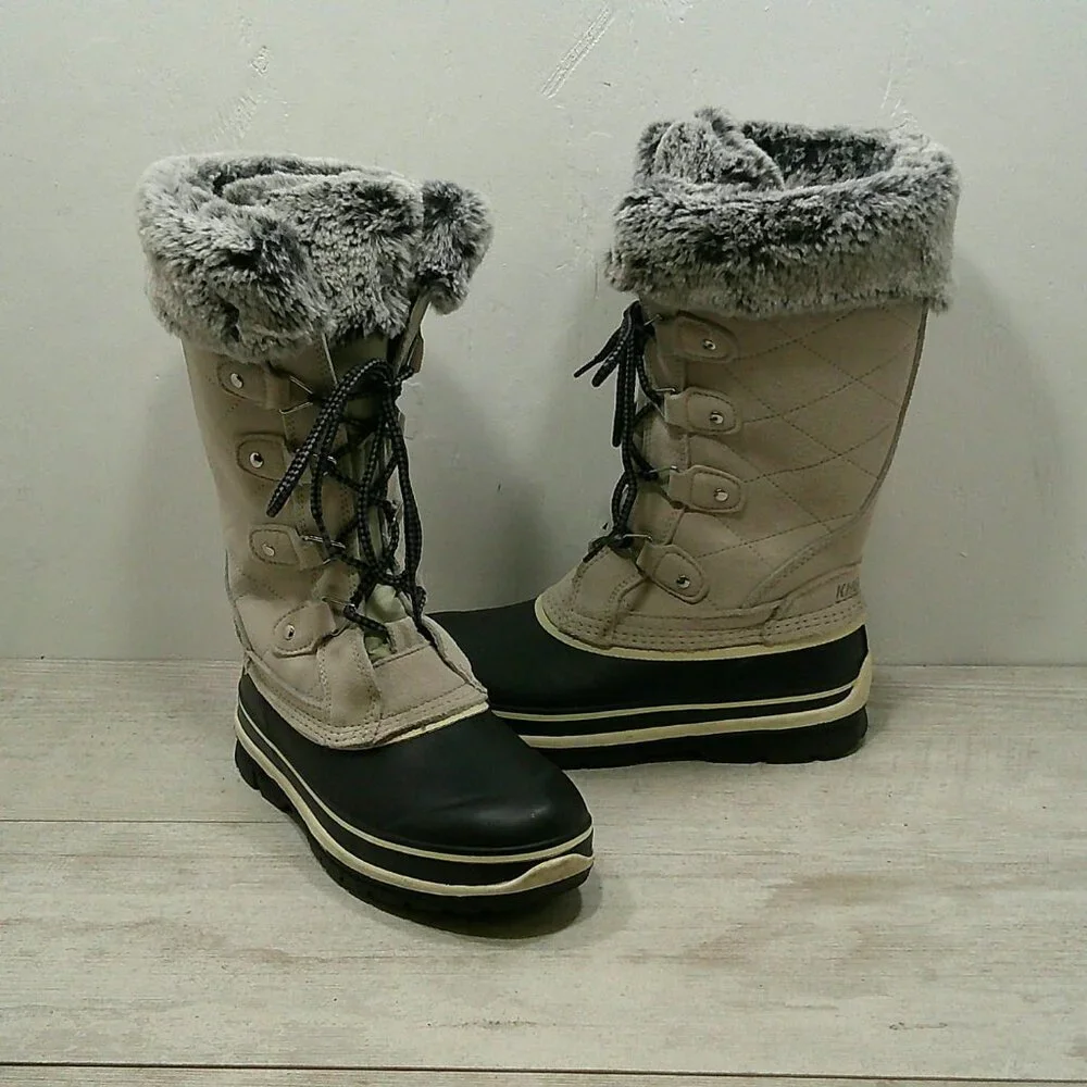 Khombu Feminine Emily Faux Fur Lined Waterproof Leather Lace up Winter Snow Boot